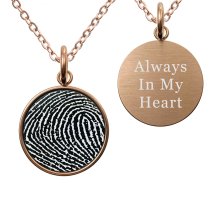 2-sided Personalized Fingerprint and Message Engraving Custom Pendant Dangle Charm Pendant Necklace - Rose Gold Tone