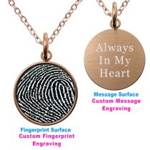 2-sided Personalized Fingerprint and Message Engraving Custom Pendant Dangle Charm Pendant Necklace - Rose Gold Tone