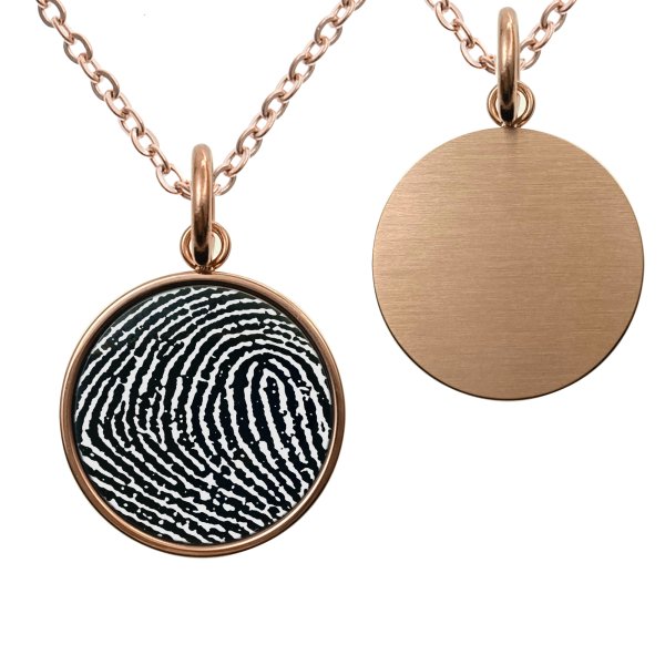 1-sided Personalized Fingerprint Imprint Photo Engraving Custom Pendant Dangle Charm Pendant Necklace 18 + 2 Inches - Rose Gold Tone