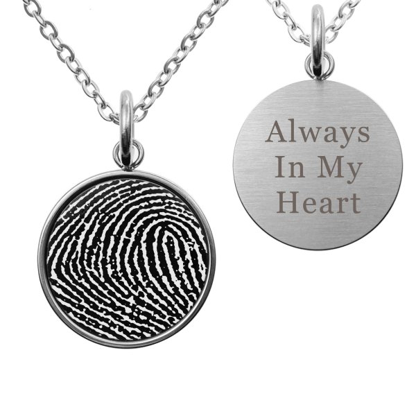 2-sided Personalized Fingerprint and Message Engraving Custom Pendant Dangle Charm Pendant Necklace