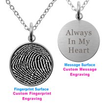 2-sided Personalized Fingerprint and Message Engraving Custom Pendant Dangle Charm Pendant Necklace
