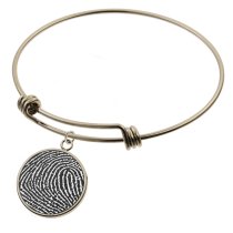 Queenberry Personalized Fingerprint Engraving Custom Message Special Date Dangle Charm Adjustable Wire Bangle Bracelet Family Inspirational Memorial Gift - Gold