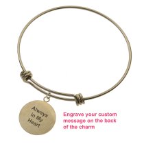 Queenberry Personalized Fingerprint Engraving Custom Message Special Date Dangle Charm Adjustable Wire Bangle Bracelet Family Inspirational Memorial Gift - Gold