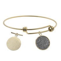 Queeberry Personalized Photo Engraving Custom Picture Dangle Charm Adjustable Wire Bangle Bracelet Family Inspirational Memorial Gift - Gold