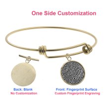 Queeberry Personalized Photo Engraving Custom Picture Dangle Charm Adjustable Wire Bangle Bracelet Family Inspirational Memorial Gift - Gold
