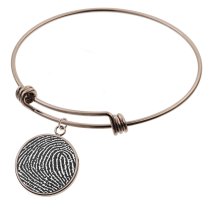 Queenberry Personalized Fingerprint Engraving Custom Message Special Date Dangle Charm Adjustable Wire Bangle Bracelet Family Inspirational Memorial Gift - Rose Gold