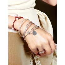 Queenberry Personalized Fingerprint Engraving Custom Message Special Date Dangle Charm Adjustable Wire Bangle Bracelet Family Inspirational Memorial Gift - Rose Gold