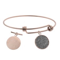 Queenberry Personalized Photo Engraving Custom Picture Dangle Charm Adjustable Wire Bangle Bracelet Family Inspirational Memorial Gift - Rose Gold
