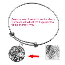 Queenberry Personalized Fingerprint Engraving Custom Message Special Date Dangle Charm Adjustable Wire Bangle Bracelet Family Inspirational Memorial Gift - Rose Gold