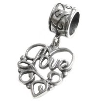 Sterling Silver Love Heart Dangle Bead Charm Pandora Troll Biagi Chamilia