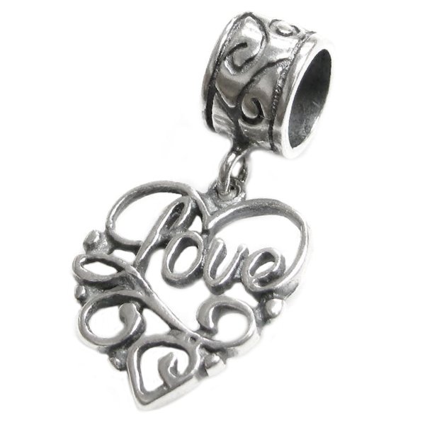 Sterling Silver Love Heart Dangle Bead Charm Pandora Troll Biagi Chamilia