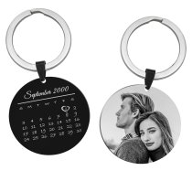 Personalized Round Calendar Custom Photo Engraved Speical Date Mark Stainless Steel Dog Tag Keychain Memorial Gift