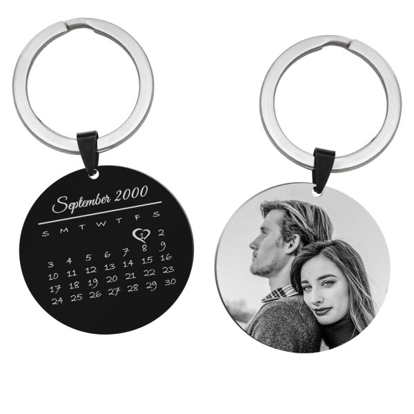 Personalized Round Calendar Custom Photo Engraved Speical Date Mark Stainless Steel Dog Tag Keychain Memorial Gift