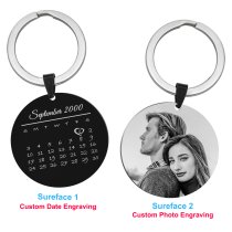 Personalized Round Calendar Custom Photo Engraved Speical Date Mark Stainless Steel Dog Tag Keychain Memorial Gift