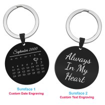 Personalized Round Calendar Custom Message Engraved Date Stainless Steel Dog Tag Keychain Memorial Gift