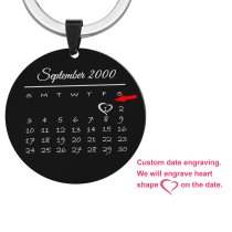 Personalized Round Calendar Custom Engraved Speical Date Mark Stainless Steel Dog Tag Keychain Memorial Gift