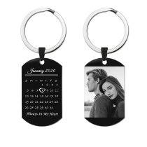 Custom Engraved Personalized Calendar Date & Photo Memorial Stainless Steel Dog Tag Keychain