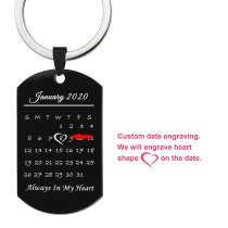 Custom Engraved Personalized Calendar Date & Photo Memorial Stainless Steel Dog Tag Keychain