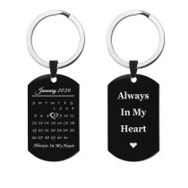 Custom Engraved Personalized Calendar Date & Text Memorial Stainless Steel Dog Tag Keychain