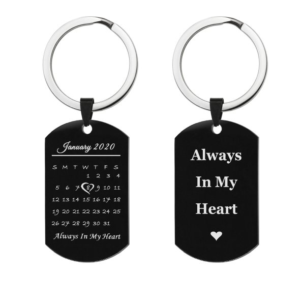 Custom Engraved Personalized Calendar Date & Text Memorial Stainless Steel Dog Tag Keychain