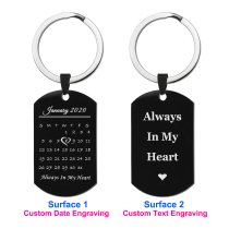 Custom Engraved Personalized Calendar Date & Text Memorial Stainless Steel Dog Tag Keychain