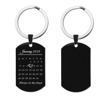 Custom Engraved Personalized Calendar Special Date Memorial Stainless Steel Dog Tag Keychain