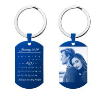 Custom Engraved Personalized Calendar Date & Photo Memorial Stainless Steel Dog Tag Keychain