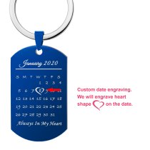 Custom Engraved Personalized Calendar Date & Photo Memorial Stainless Steel Dog Tag Keychain