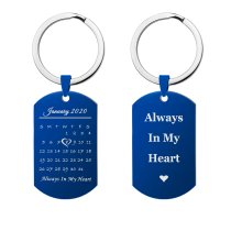 Custom Engraved Personalized Calendar Date & Text Memorial Stainless Steel Dog Tag Keychain