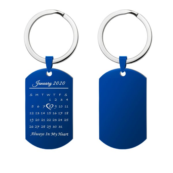 Custom Engraved Personalized Calendar Date Memorial Text Stainless Steel Dog Tag Keychain