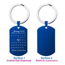 Custom Engraved Personalized Calendar Date Memorial Text Stainless Steel Dog Tag Keychain