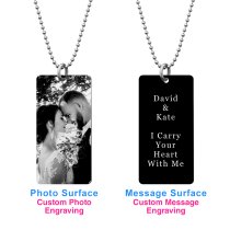 Personalized Engraved Custom Photo Text Dog Tag Pendant Keychain Ball Chain Necklace Gift Family Keepsake