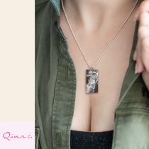 Personalized Engraved Custom Photo Text Dog Tag Pendant Keychain Ball Chain Necklace Gift Family Keepsake