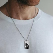 Personalized Engraved Custom Photo Text Dog Tag Pendant Keychain Ball Chain Necklace Gift Family Keepsake