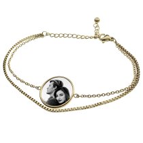 Queenberry Personalized Photo Engraving Custom Picture Charm Dainty Layering Adjustable Double Bracelet- Gold