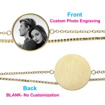 Queenberry Personalized Photo Engraving Custom Picture Charm Dainty Layering Adjustable Double Bracelet- Gold