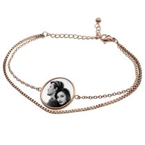 Queenberry Personalized Photo Engraving Custom Picture Charm Dainty Layering Adjustable Double Bracelet- Rose Gold