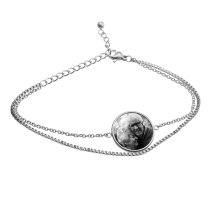 Queenberry Personalized Photo Engraving Custom Picture Charm Dainty Layering Adjustable Double Bracelet