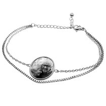 Queenberry Personalized Photo Engraving Custom Picture Charm Dainty Layering Adjustable Double Bracelet