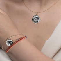 Queenberry Personalized Photo Engraving Custom Picture Charm Dainty Layering Adjustable Double Bracelet