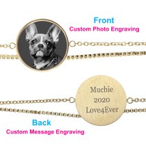 Queenberry Personalized Photo Engraving Custom Text Message Charm Dainty Layering Adjustable Double Bracelet- Gold
