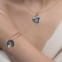 Queenberry Personalized Photo Engraving Custom Text Message Charm Dainty Layering Adjustable Double Bracelet- Gold