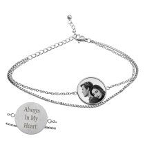 Queenberry Personalized Photo Engraving Custom Message Text Charm Dainty Layering Adjustable Double Bracelet
