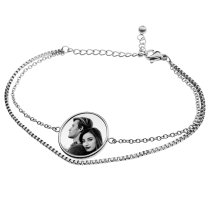 Queenberry Personalized Photo Engraving Custom Message Text Charm Dainty Layering Adjustable Double Bracelet