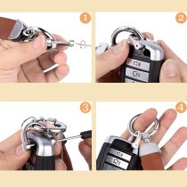 Stainless Steel Genuine Leather Universal Car Key Fob Holder 360 Rotatable with Anti-lost D-ring Horseshoe Buckle Keychain Keyrings- Blue