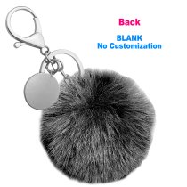 Personalized Custom Photo Laser Engraving Cute Faux Fur Ball Pom Pom Universal Car Key Fob Holder Metal Keychain Lobster Clasp- Black