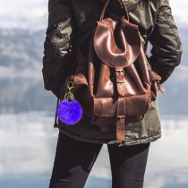 Personalized Custom Photo Laser Engraving Message Text Cute Faux Fur Ball Pom Pom Pendant Charm Universal Car Key Fob Holder Gold Tone Metal Keychain Lobster Clasp- Black