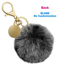 Personalized Custom Photo Laser Engraving Cute Faux Fur Ball Pom Pom Universal Car Key Fob Holder Gold Tone Metal Keychain Lobster Clasp- Black