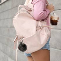 Personalized Custom Photo Laser Engraving Cute Faux Fur Ball Pom Pom Universal Car Key Fob Holder Gold Tone Metal Keychain Lobster Clasp- Leopard