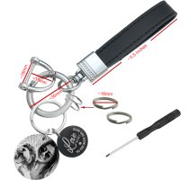 Qina C. Personalize Custom Photo Laser Engraving Message Genuine Leather Metal Universal Car Key Fob Holder 360 Rotatable with Anti-lost D-ring Horseshoe Buckle Keychain Keyrings- Black